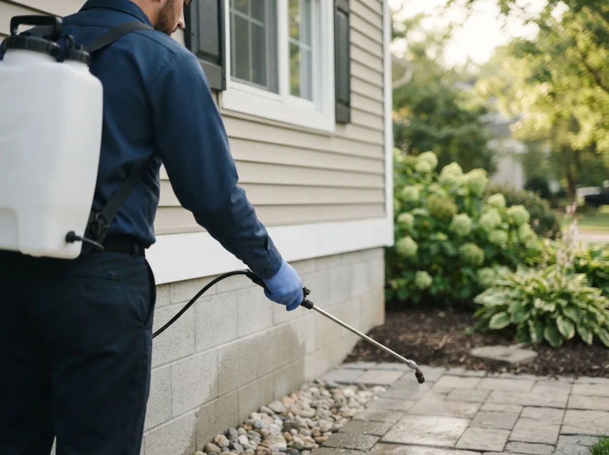 Pest control technician inspecting a home in Manistique, MI